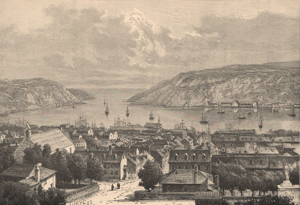 General view of St. John's, Newfoundland. Canada 1885 old antique print